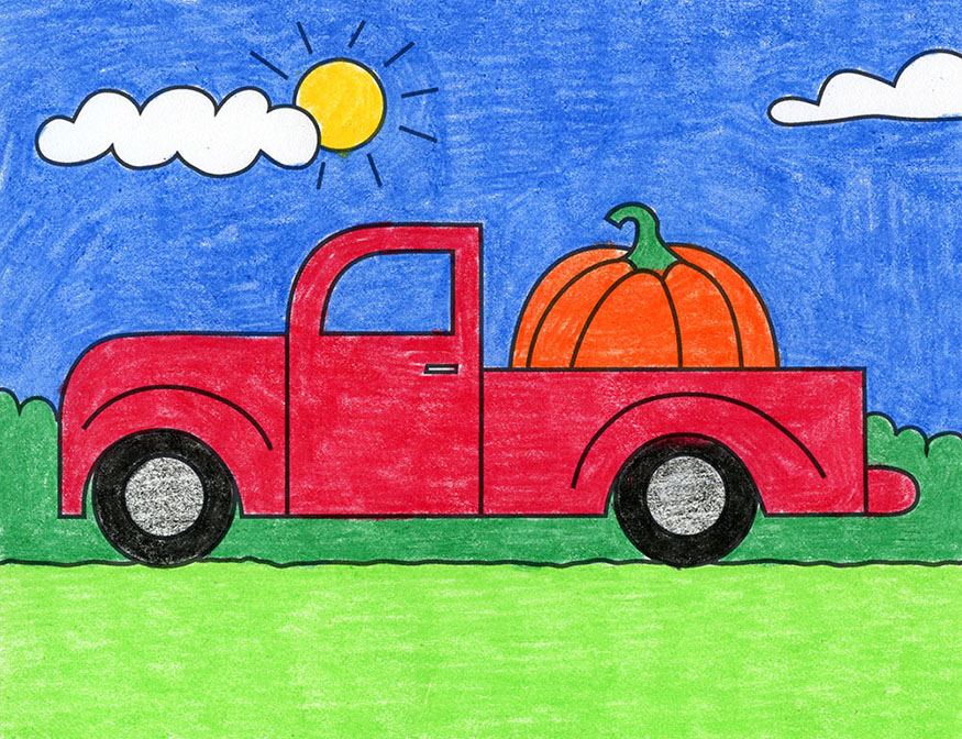 How to Draw a Pickup Truck Tutorial and Truck Coloring Page