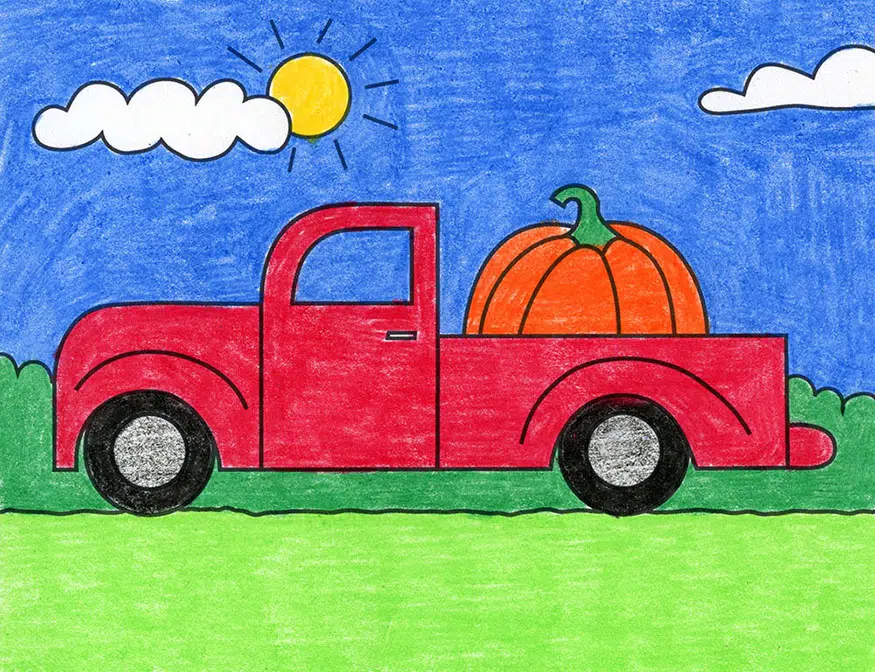 Illustration .. Poster. Step-by-step drawing. A car. Pickup