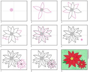 Easy How to Draw a Poinsettia Tutorial, Poinsettia Coloring Page