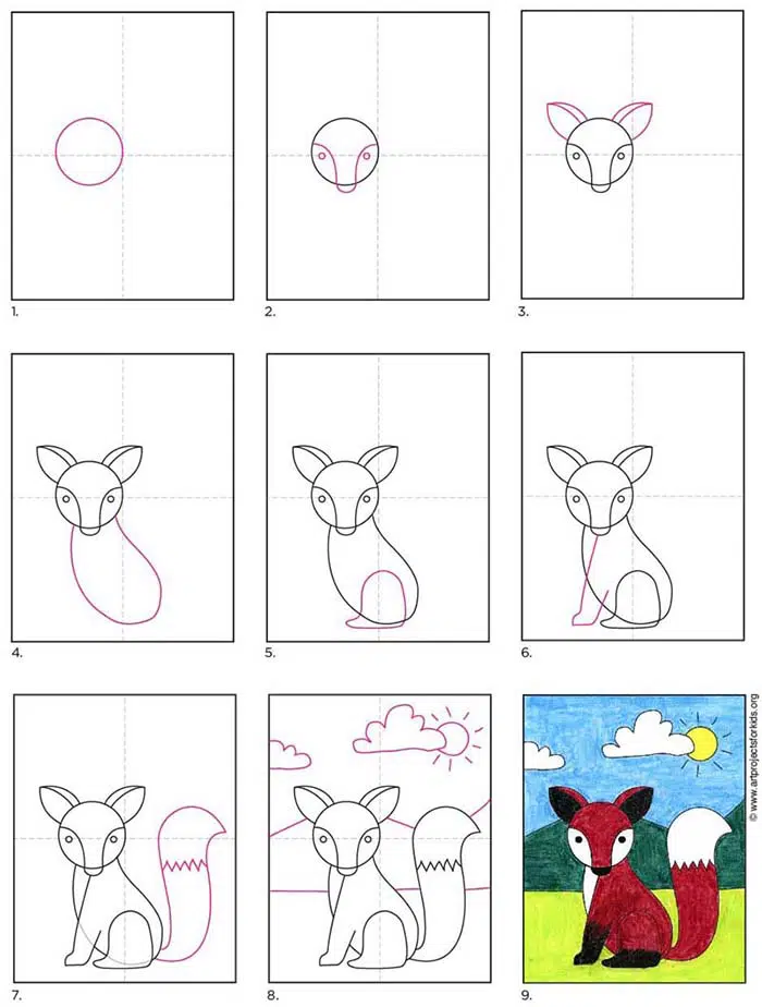A step by step tutorial for how to draw an easy Red Fox, also available as a free download.