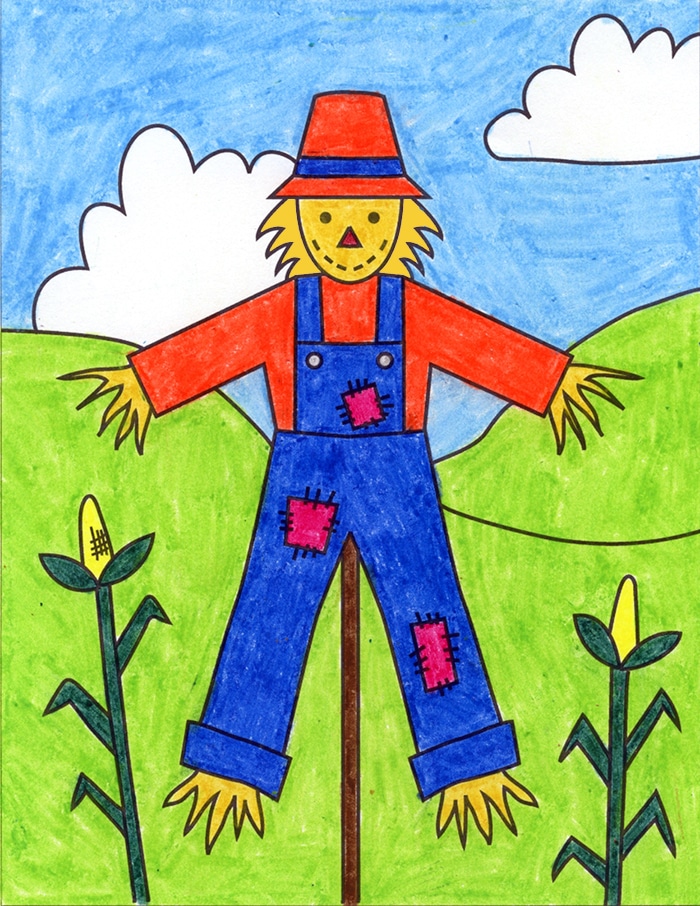 A drawing of a Scarecrow, made with the help of an easy step by step tutorial.