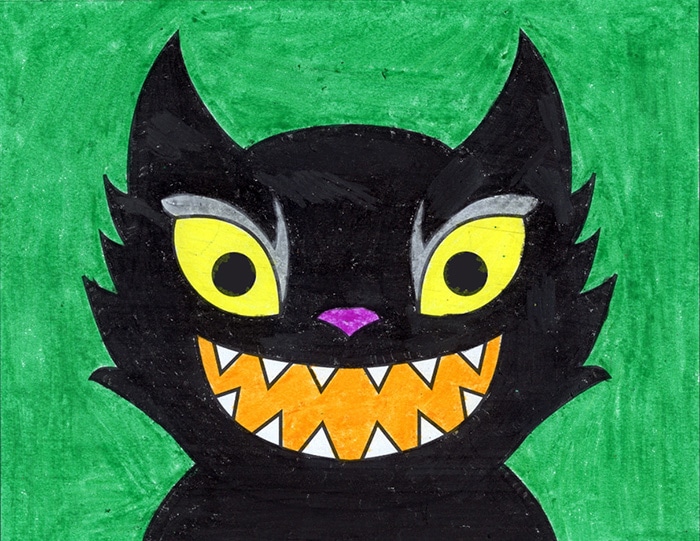 A drawing of a Scary Cat, made with the help of an easy step by step tutorial.