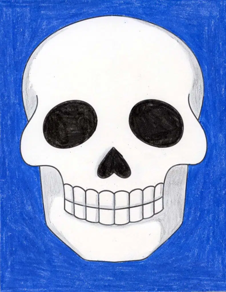 A drawing of a skull, made with the help of an easy step by step tutorial.
