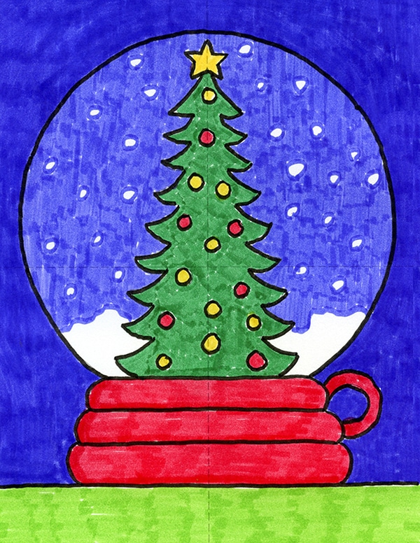 A drawing of a Snow Globe, made with the help of an easy step by step tutorial.