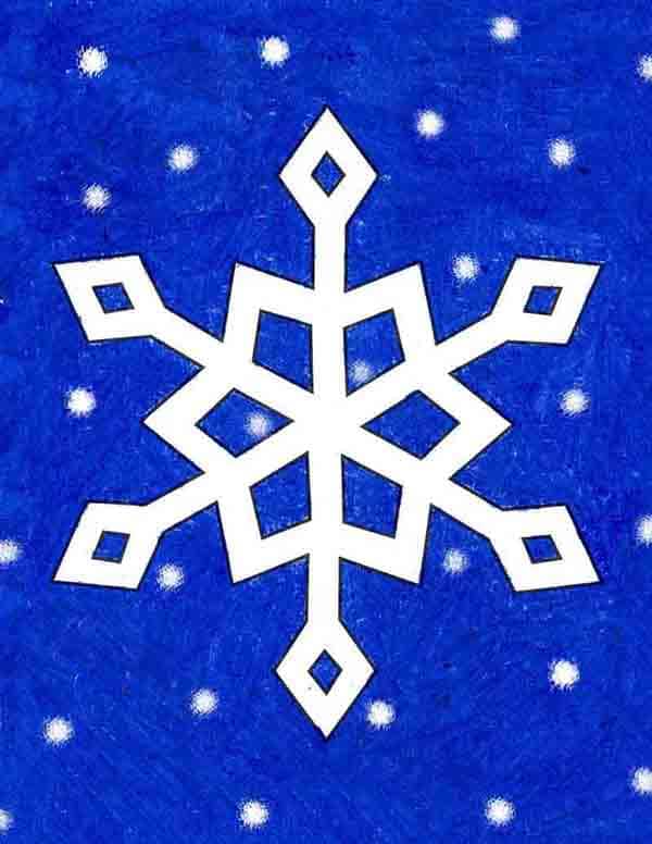 A drawing of a snowflake, made with the help of an easy step by step tutorial. 