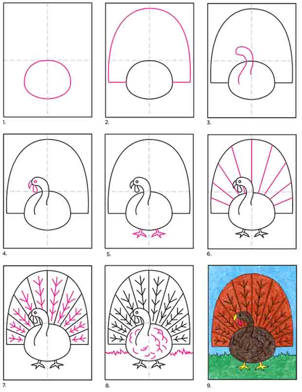 A step by step tutorial for how to draw an easy Turkey, also available as a free download.