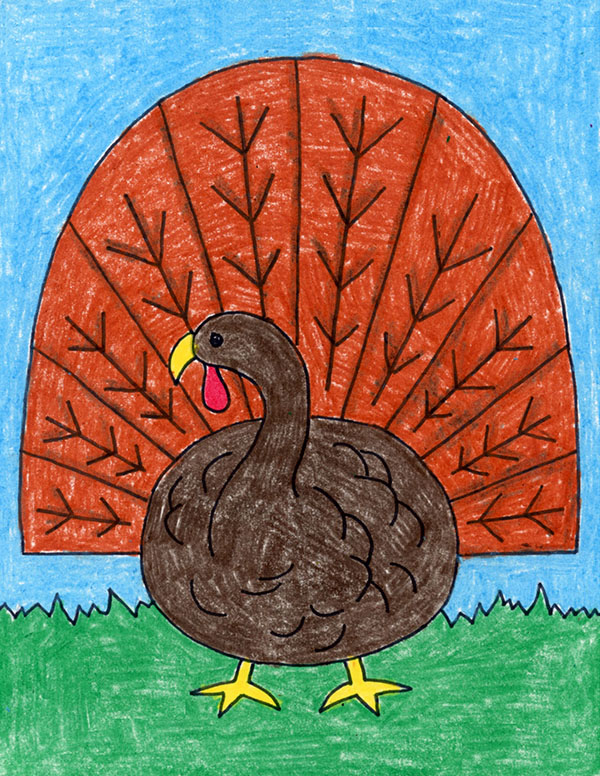 Easy How to Draw Turkey Tutorial Video and Turkey Coloring Pages