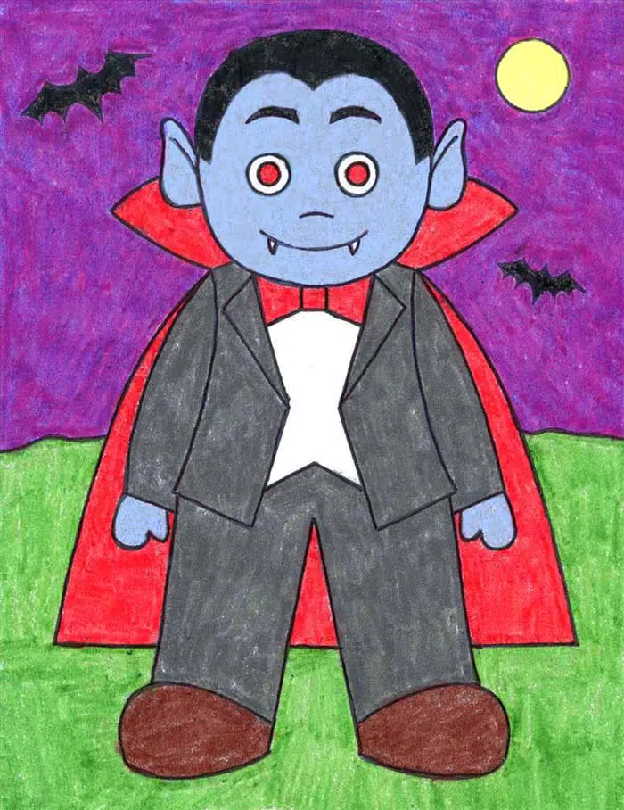 A drawing of a vampire, made with the help of an easy step by step tutorial.