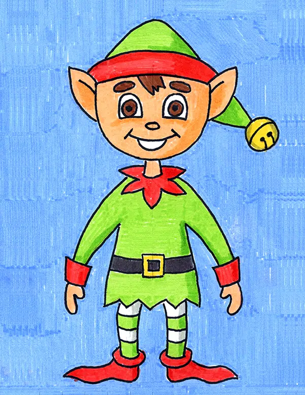 Easy How to Draw an Elf Tutorial Video and Elf Coloring Page
