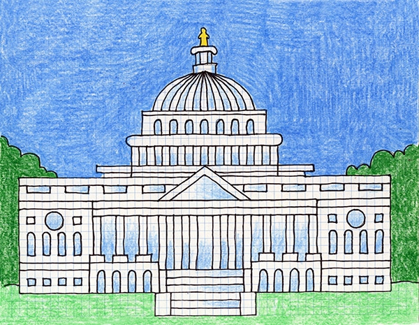 A drawing of the Capitol Building, made with the help of an easy step by step tutorial.