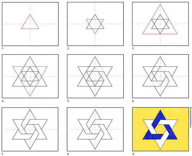 Easy How to Draw the Star of David Tutorial and Star of David Coloring