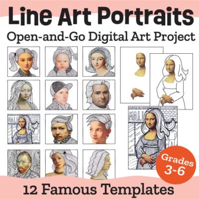 Line Art Portraits Open-and-Go Digital Art Project: 12 Famous Templates