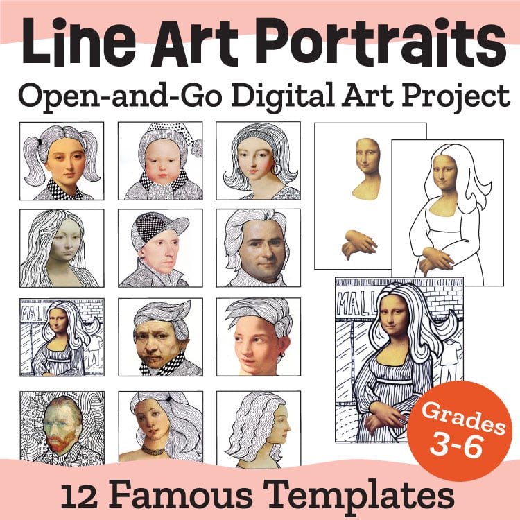 Line Art Portraits Open-and-Go Digital Art Project: 12 Famous Templates