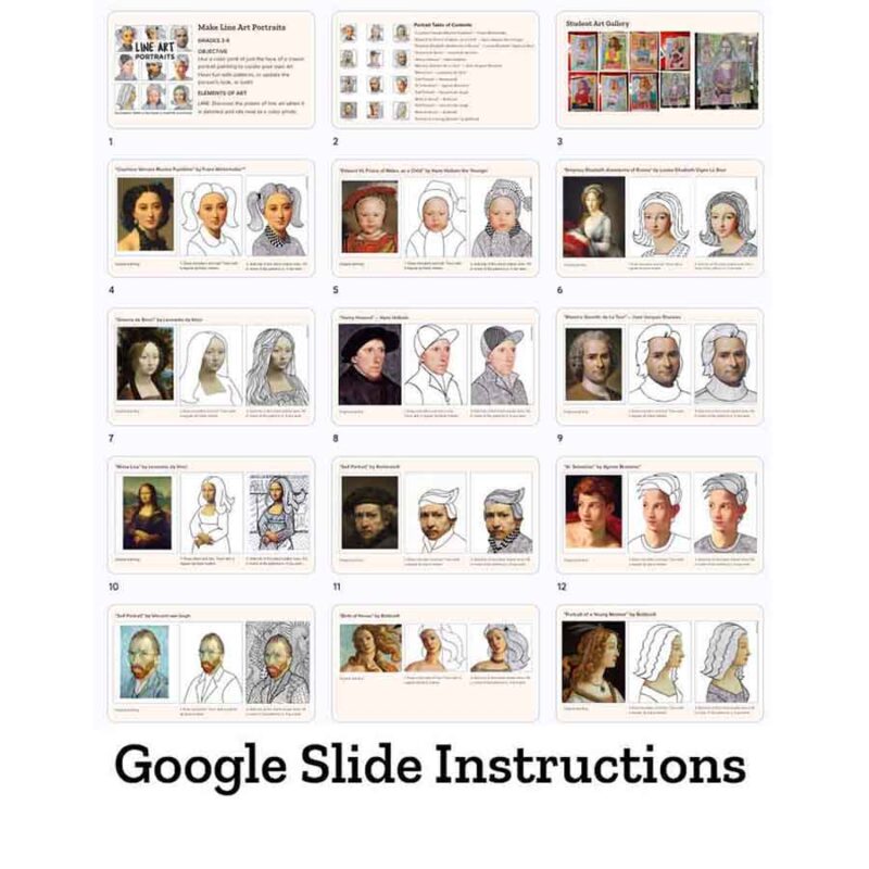Line Art Portraits Open-and-Go Digital Art Project: 12 Famous Templates - Image 3