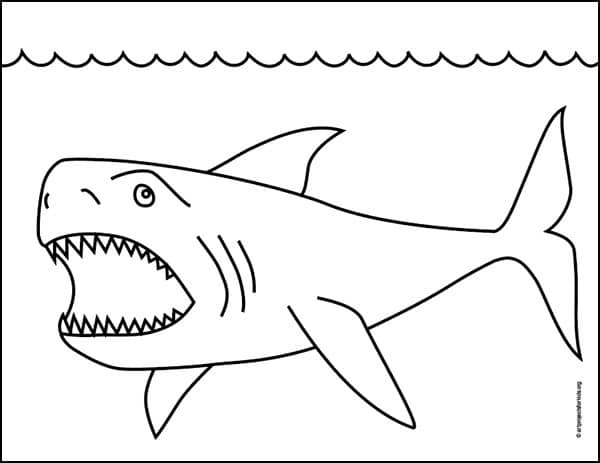 Easy How To Draw A Megalodon Shark Tutorial And Megalodon Shark Coloring Page Art Projects For Kids