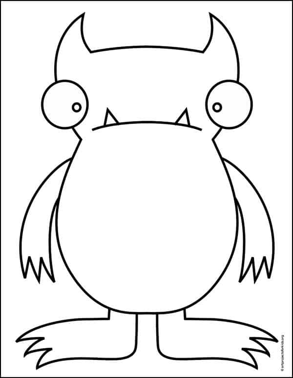 Easy How to Draw a Monster Tutorial and Monster Coloring Page