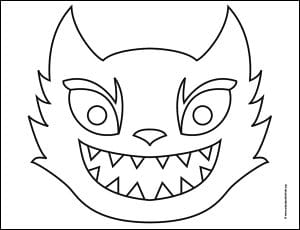 Easy How to Draw a Scary Cat Tutorial & Scary Cat Coloring Page