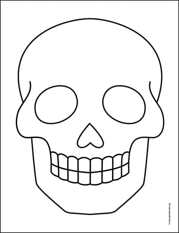 Easy How to Draw a Skull Tutorial and Skull Coloring Page