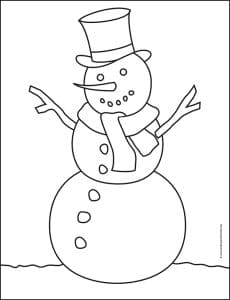 Easy How to Draw a Snowman Tutorial Video and Coloring Page