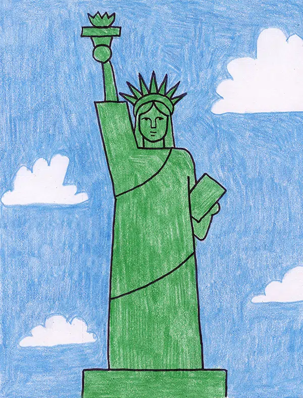 Как нарисовать Статую Свободы, обучающее видео и раскраска