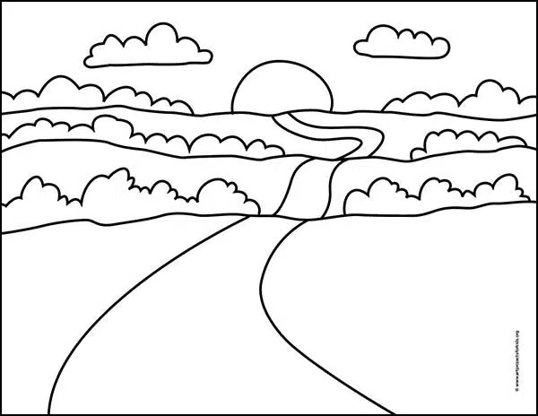 Sunset Coloring page, available as a free download.