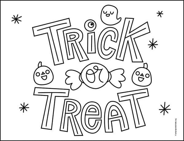 Trick or Treat Coloring Page, available as a free download.