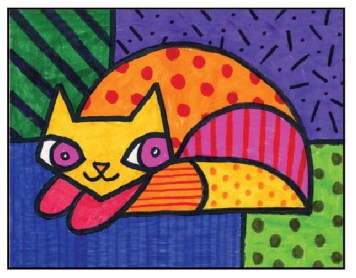 Easy How to Draw a Romero Britto Cat and Britto Cat Coloring Page