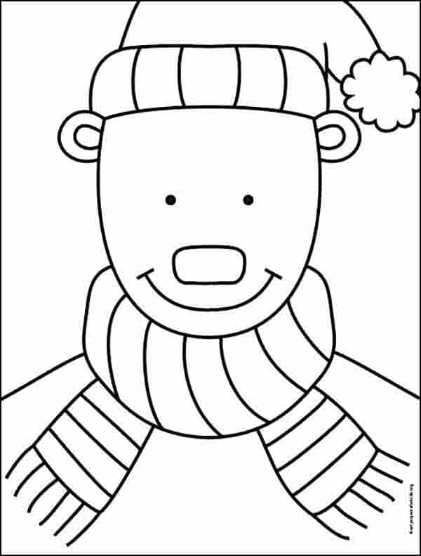 Easy How to Draw a Cartoon Bear Tutorial and Bear Coloring Page