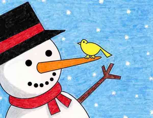 Easy How to Draw a Snowman Tutorial Video and Coloring Page