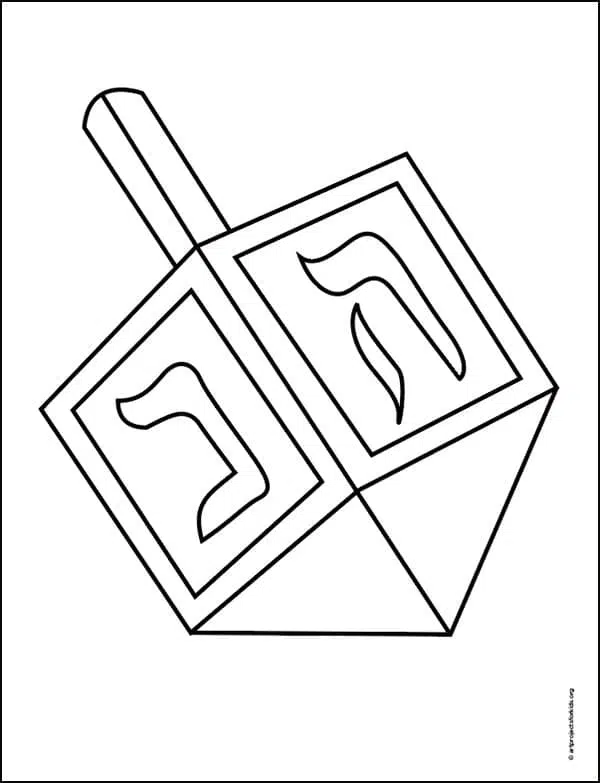 Easy How to Draw a Dreidel Tutorial and Dreidel Coloring Page · Art