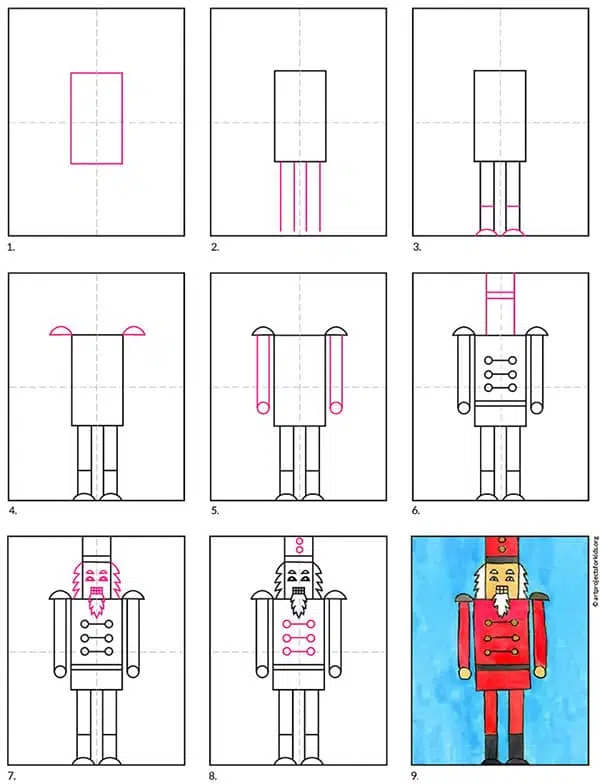 Simple The right way to Draw a Nutcracker Tutorial Video and Coloring