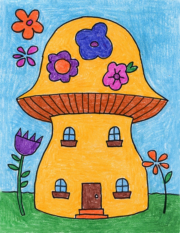 A drawing of a Fairy House, made with the help of an easy step by step tutorial.