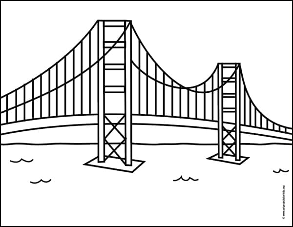 Easy How to Draw the Golden Gate Bridge Tutorial and Coloring Page