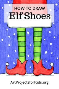 Easy How to Draw Elf Shoes Tutorial Video and Elf Coloring Page