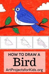 Easy How to Draw a Bird Tutorial and Bird Coloring Page