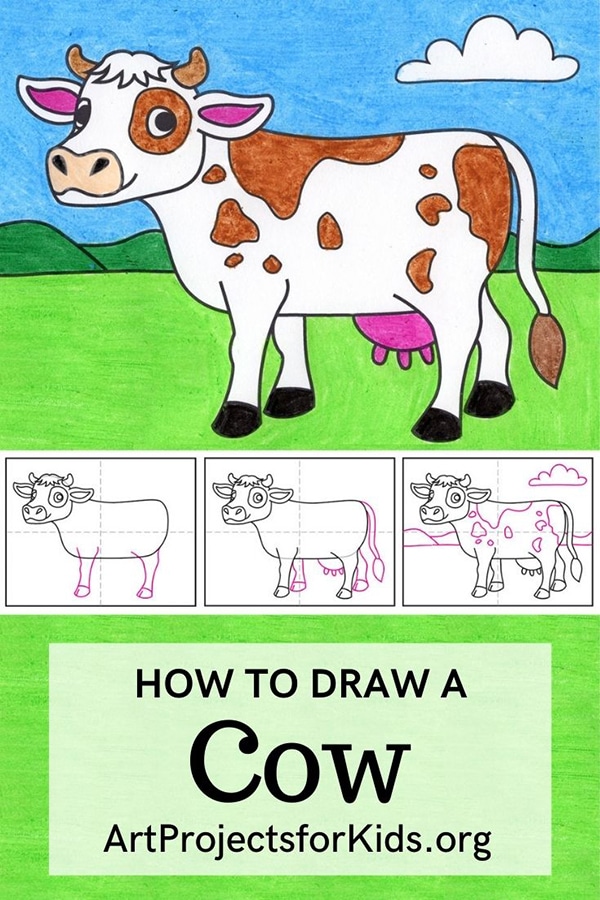 Easy How to Draw a Cow Tutorial and Cow Coloring Page