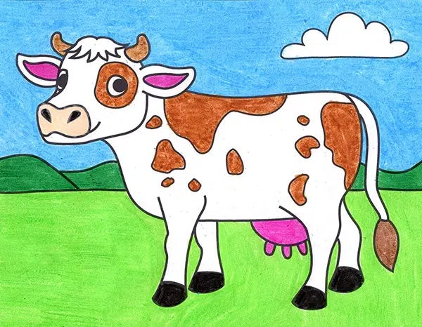Рисунок коровы, выполненный с помощью простого пошагового руководства.