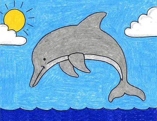Рисунок дельфина, сделанный с помощью простого пошагового руководства.
