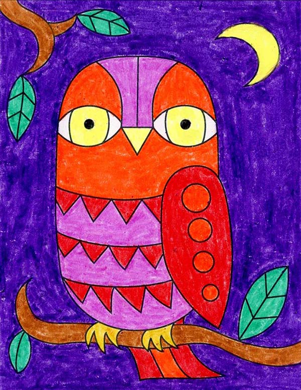 A drawing of a Doodle Owl, made with the help of an easy step by step tutorial.