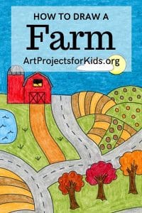 Easy How to Draw a Farm Tutorial and Farm Coloring Page