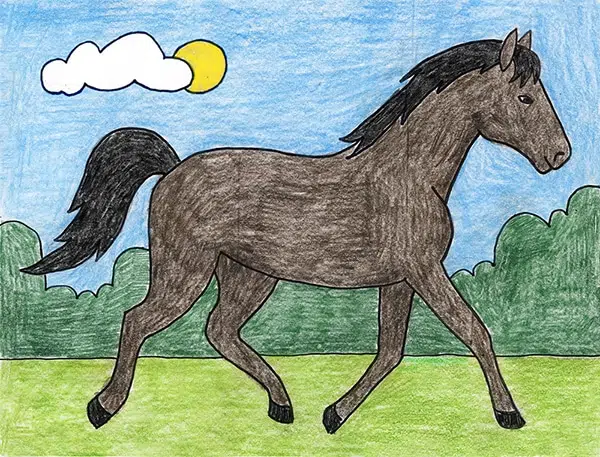 A drawing of a horse, made with the help of an easy step by step tutorial.
