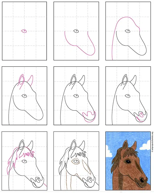 How to Sketch a Horse, Step by Step, Sketch, Drawing Technique, FREE Online  Drawing Tutorial, Added by Daw… | Easy horse drawing, Horse drawings, Horse  face drawing