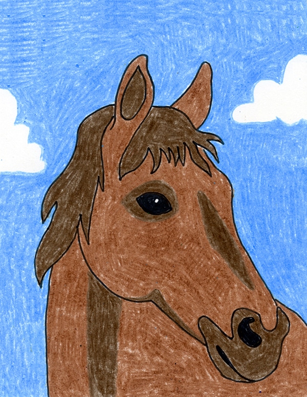 A drawing of a Horse Head, made with the help of an easy step by step tutorial.