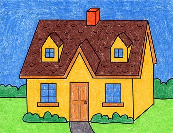 Рисунок дома, сделанный с помощью простого пошагового руководства.