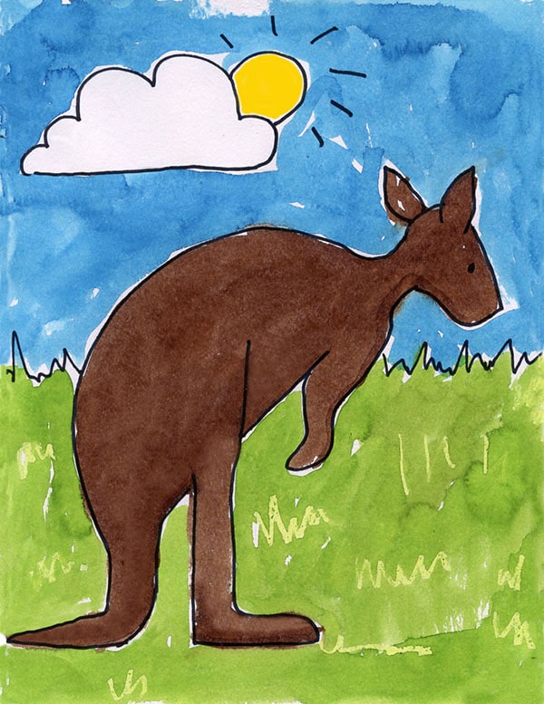 A drawing of a Kangaroo, made with the help of an easy step by step tutorial.