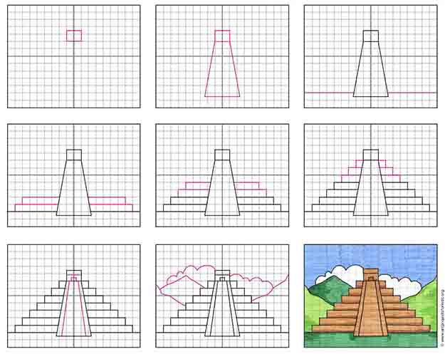 mayan temple drawing