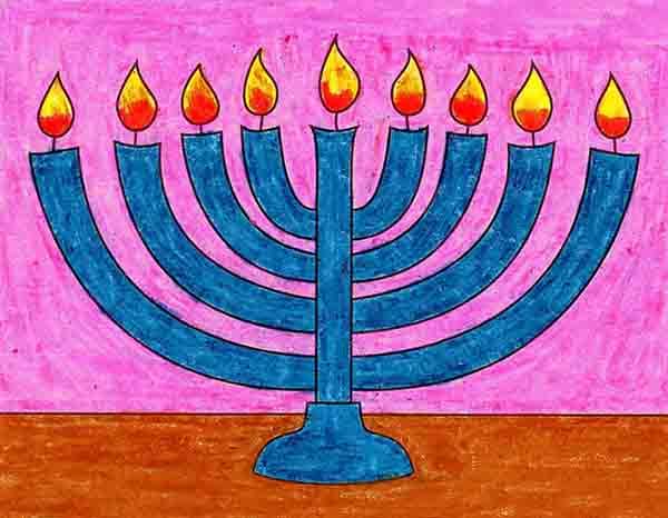 Easy How to Draw a Menorah Tutorial and Menorah Coloring Page