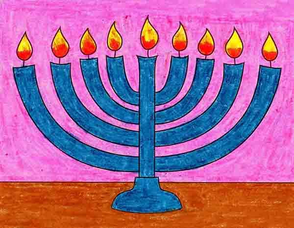 Easy How to Draw a Menorah Tutorial Video and Menorah Coloring Page