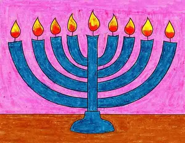A drawing of a Menorah, made with the help of an easy step by step tutorial.