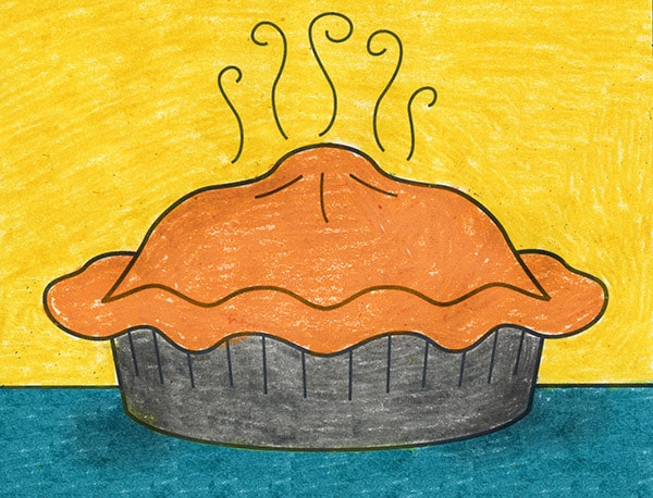 A drawing of a pie, made with the help of an easy step by step tutorial.